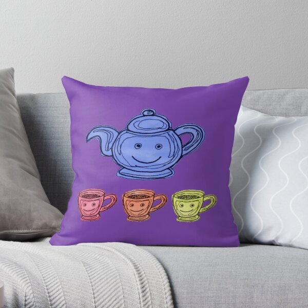 Teapot and Cup colour illustration Throw Pillow