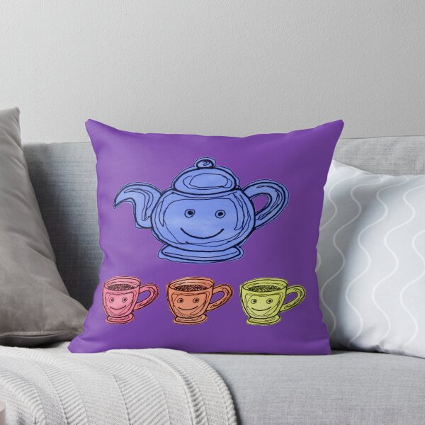 Teapot and Cup colour illustration Throw Pillow