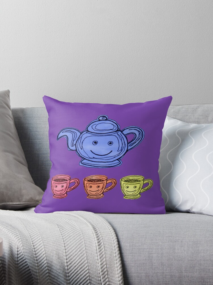 Thumbnail 1 of 4, Pillow, Teapot and Cup colour illustration designed and sold by MunaZuberi.