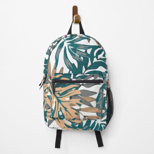 Seamless pattern with tropical leaves spring orange Backpack
