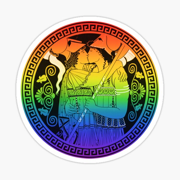 Ancient Greek Gay Kiss (Rainbow version) Sticker