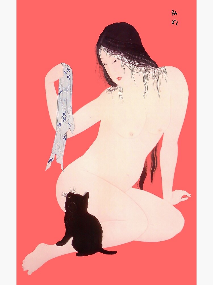 Hiroaki Takahashi (Shotei) - Nude Woman Playing with a Cat - 1930 Artwork Reproduction for Wall Art, Prints, Posters, Tshirts, Men, Women, Kids by clothorama