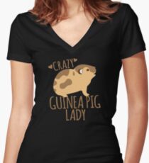 Crazy Guinea Pig Lady Women's Fitted V-Neck T-Shirt