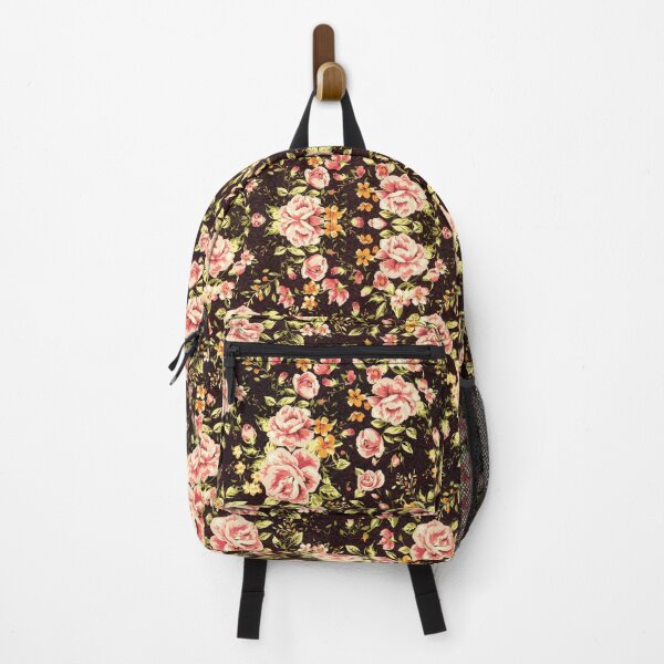 Item preview, Pretty Floral Pattern light pink rose and orange flowers on black background designed and sold by homemadecreate.