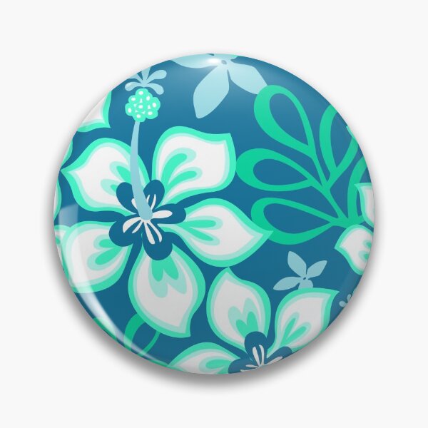 Item preview, Aqua and White Hawaiian Hibiscus Flower Bloom Pattern on Blue designed and sold by PIPAArtHomeDeco.