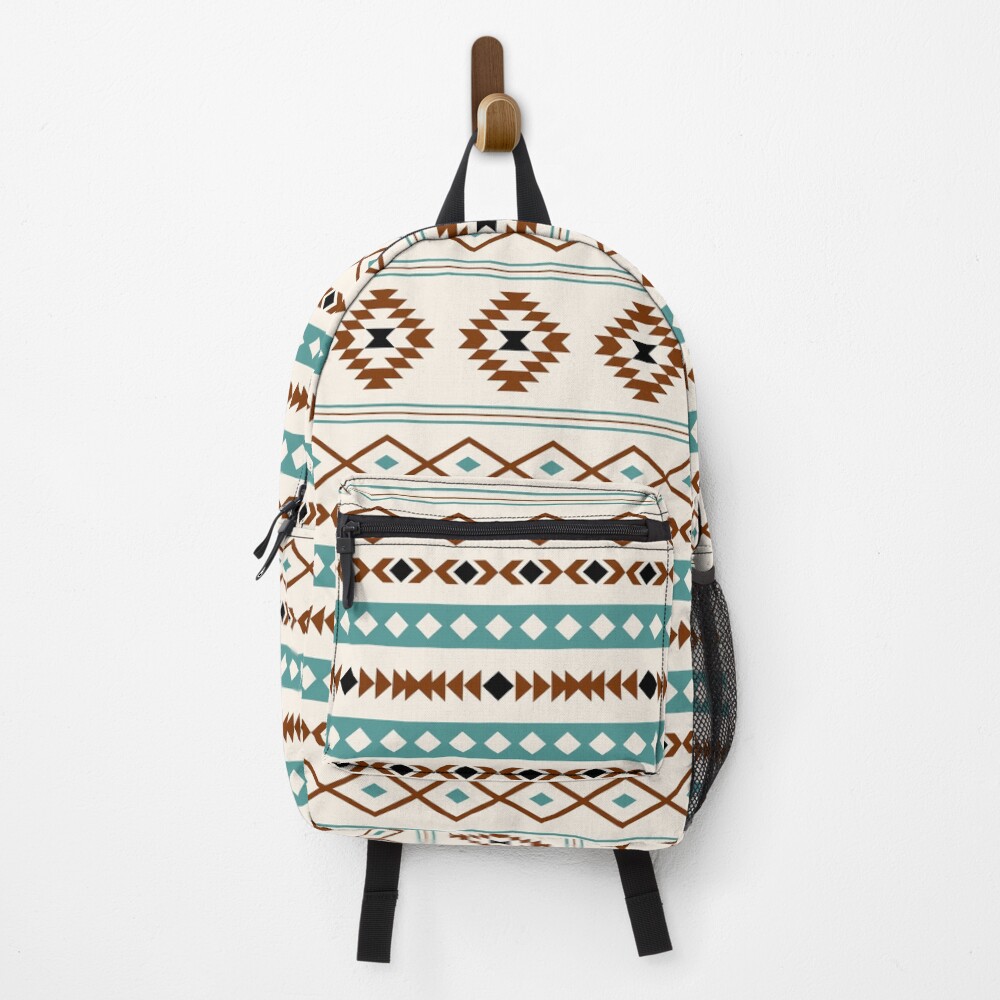 Aztec Teal Terracotta Black Cream Mixed Pattern Backpack