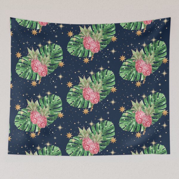Item preview, Tropical Pineapple & Palm Leaves with Magic Stars - Navy Background designed and sold by Breece.