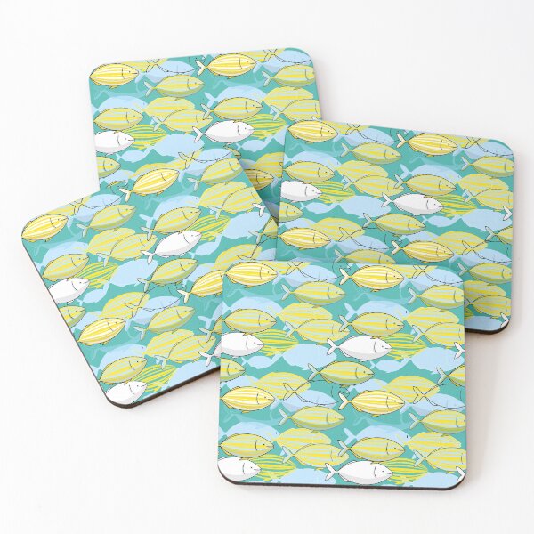 Item preview, Salpa Salpa or dreamfish illustration with pattern of yellow striped fishes from the Mediterranean Sea on mint background designed and sold by tostoini.