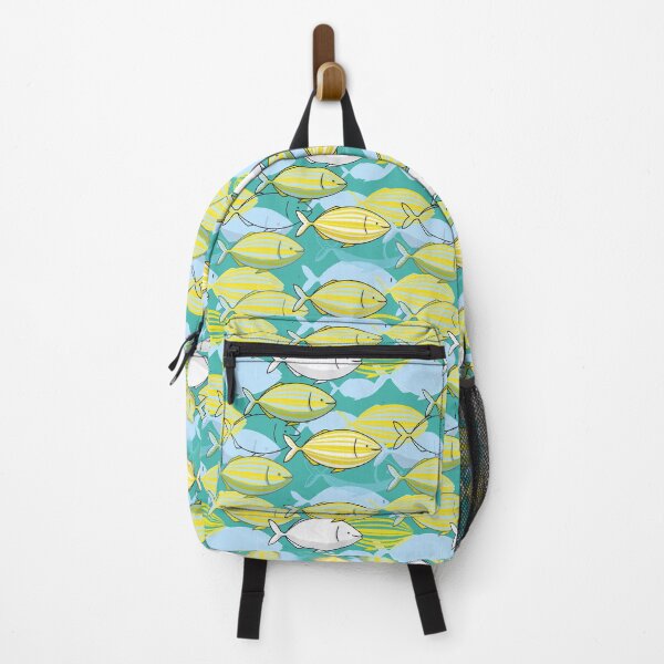 Item preview, Salpa Salpa or dreamfish illustration with pattern of yellow striped fishes from the Mediterranean Sea on mint background designed and sold by tostoini.