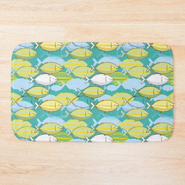 Item preview, Salpa Salpa or dreamfish illustration with pattern of yellow striped fishes from the Mediterranean Sea on mint background designed and sold by tostoini.