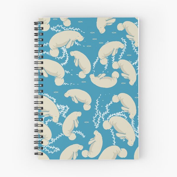 Item preview, Lamentino the manatee pattern - lots and lots of manatees on teal blue background with yellow fishes and seaweeds  designed and sold by tostoini.
