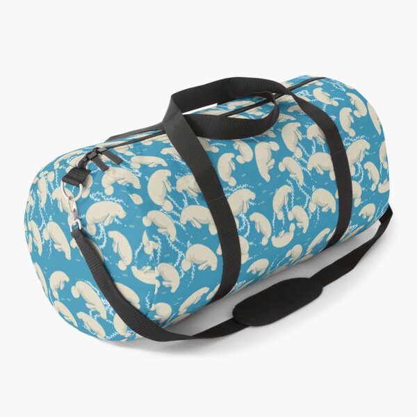 Item preview, Lamentino the manatee pattern - lots and lots of manatees on teal blue background with yellow fishes and seaweeds designed and sold by tostoini.