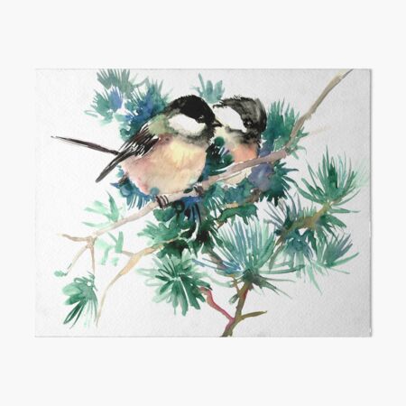 Chickadee Birds in The forest Art Board Print