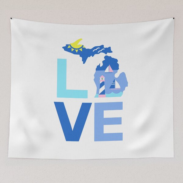 Item preview, LOVE State of Michigan (Blue and Aqua) designed and sold by CoralFoxDesigns.