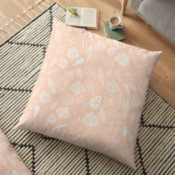 leaf pattern peach and white Floor Pillow