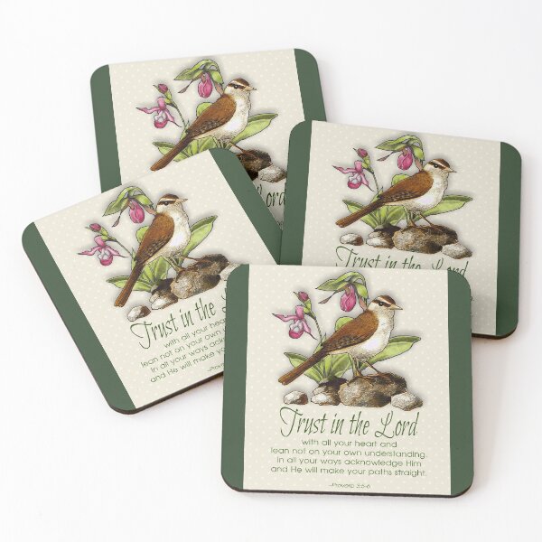 Item preview, Bible Passage, Proverbs, Trust In The Lord, Bird, Ladyslipper Flowers, Art designed and sold by JoyfulWhimsy.