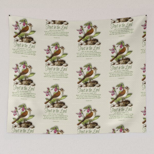 Item preview, Bible Passage, Proverbs, Trust In The Lord, Bird, Ladyslipper Flowers, Art designed and sold by JoyfulWhimsy.