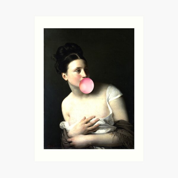 portrait of a lady bubble gum, funny famous painting Art Print