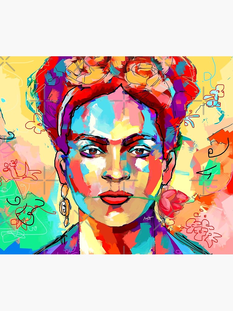 "Frida Kahlo Portrait Paint Pop Art" Tapestry by