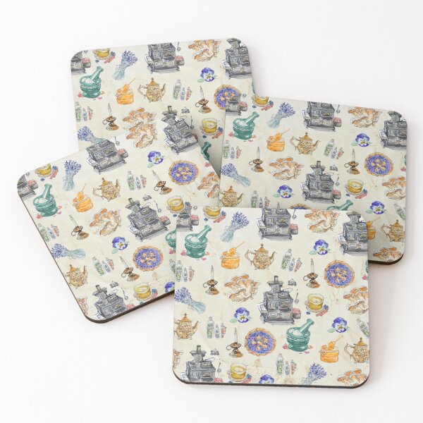 Item preview, Whimsical Kitchen Witch Pattern on Tea Stained Paper Background designed and sold by Regan Ralston.