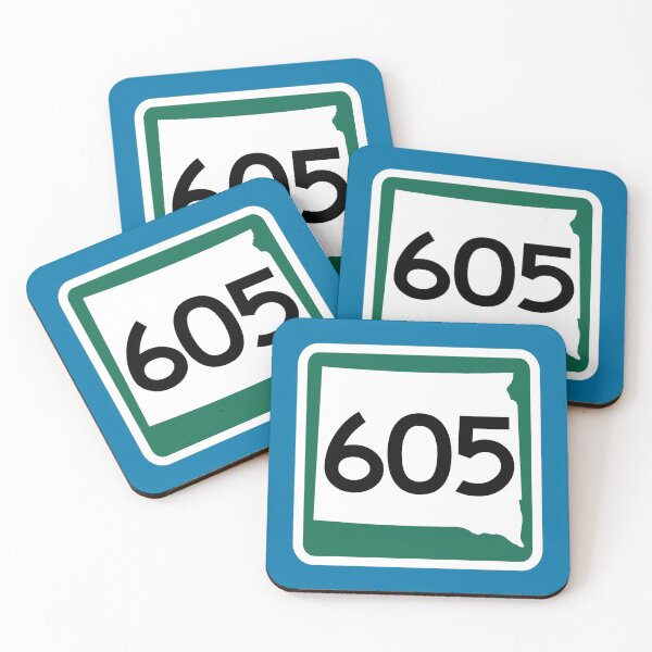 South Dakota State Route 605 (Area Code 605) Coasters (Set of 4)