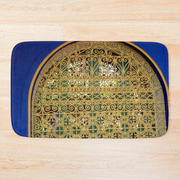 Item preview, Moroccan wrought iron gate painted yellow on blue background designed and sold by EstelleRossetti.