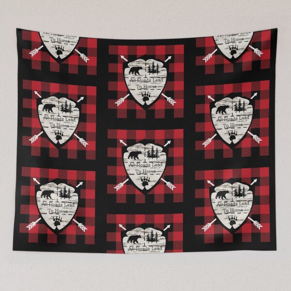 Item preview, All Roads Lead Home / Buffalo Plaid / Cabin / Country / Cottagecore / Crest / Bear / Pine Trees designed and sold by artenvironments.
