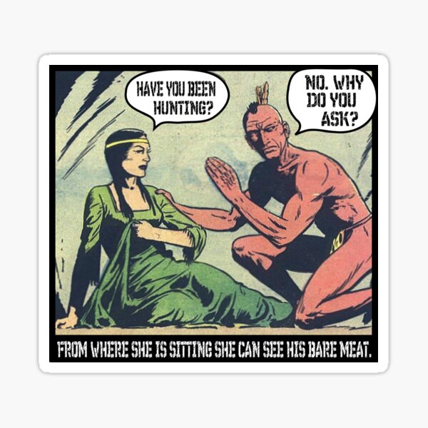 Humorous Vintage Comics- Bear Meat Joke Sticker
