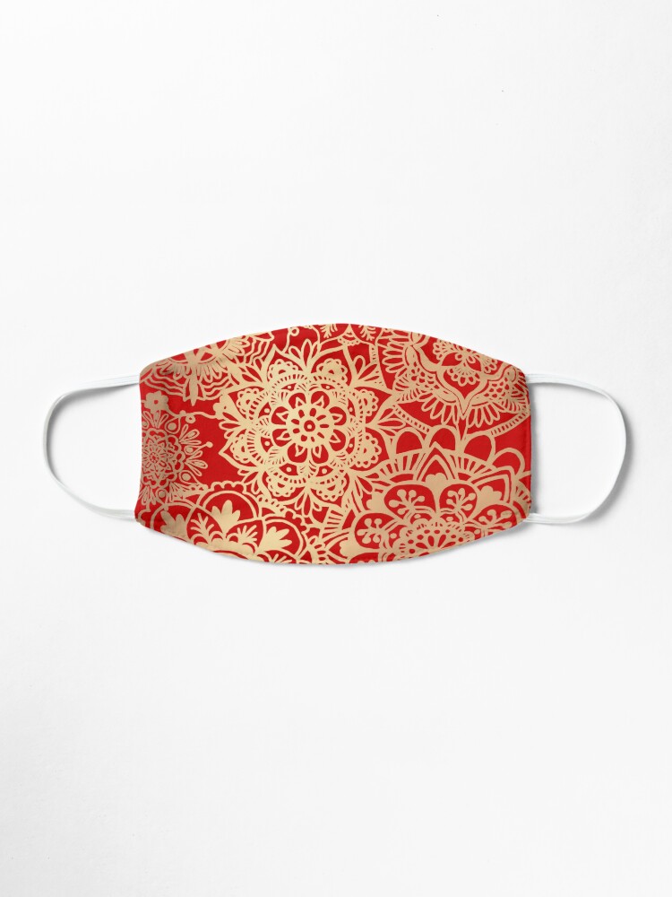 Alternate view of Red and Gold Mandala Pattern Mask