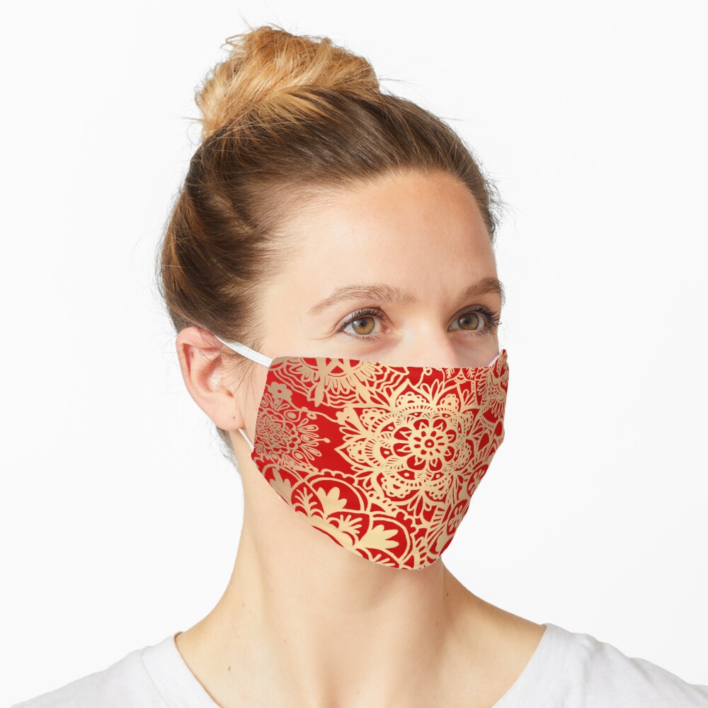 Red and Gold Mandala Pattern Mask
