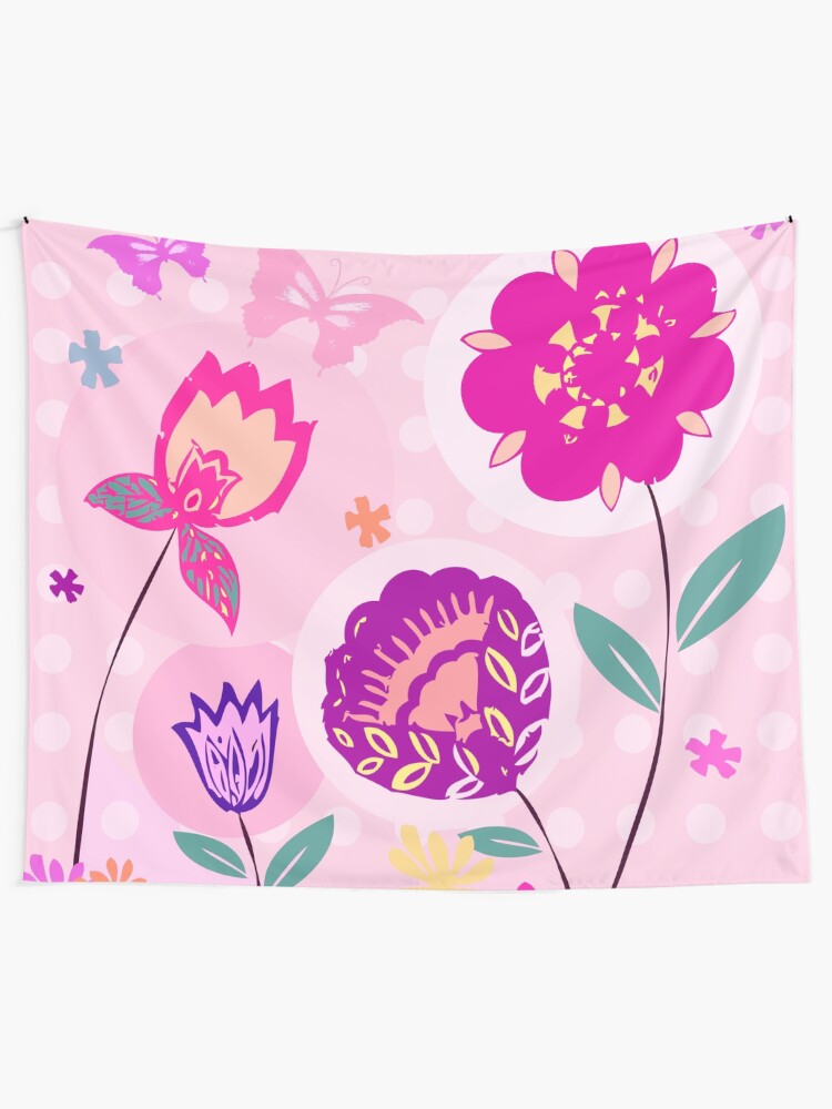 Alternate view of Hipster Flowers Pastel Floral Print Tapestry