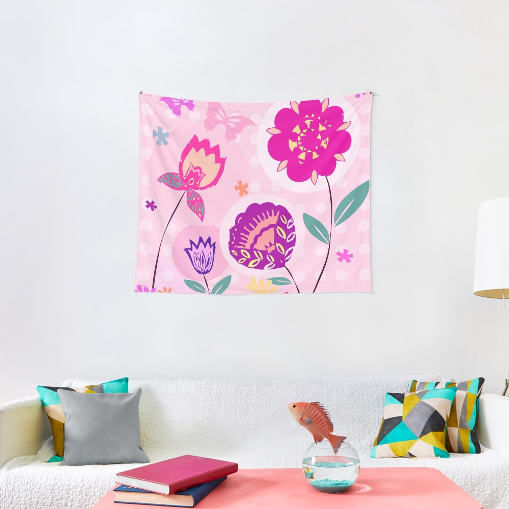 Hipster Flowers Pastel Floral Print Tapestry