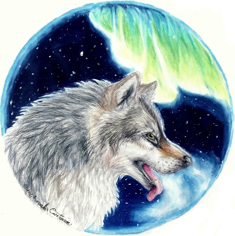 "Lupus Borealis - Aurora Wolf Colored Pencil Drawing Painting" by