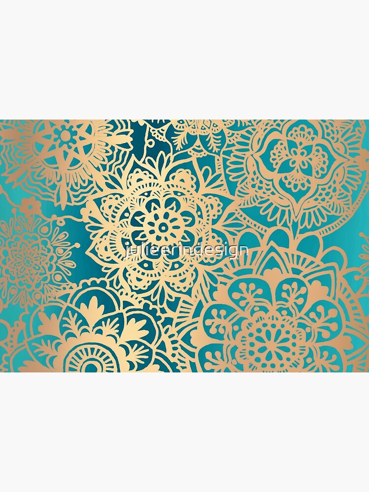 Teal Green and Gold Mandala Pattern by julieerindesign