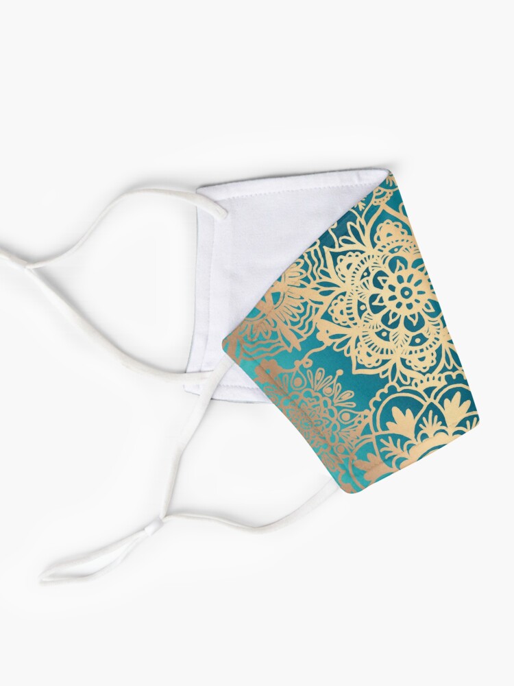 Alternate view of Teal Green and Gold Mandala Pattern Mask