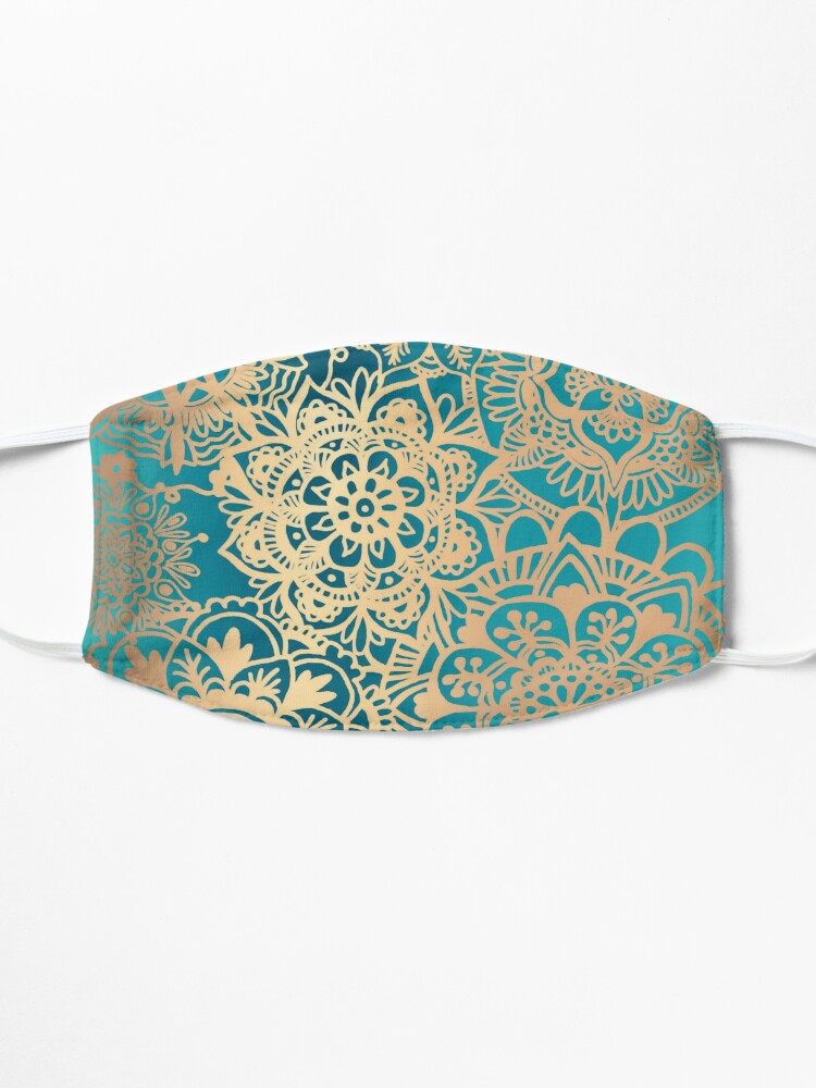 Alternate view of Teal Green and Gold Mandala Pattern Mask