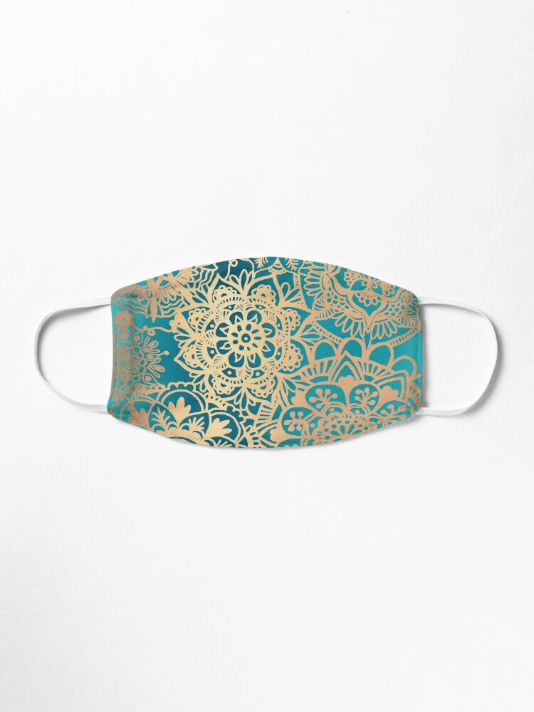 Alternate view of Teal Green and Gold Mandala Pattern Mask
