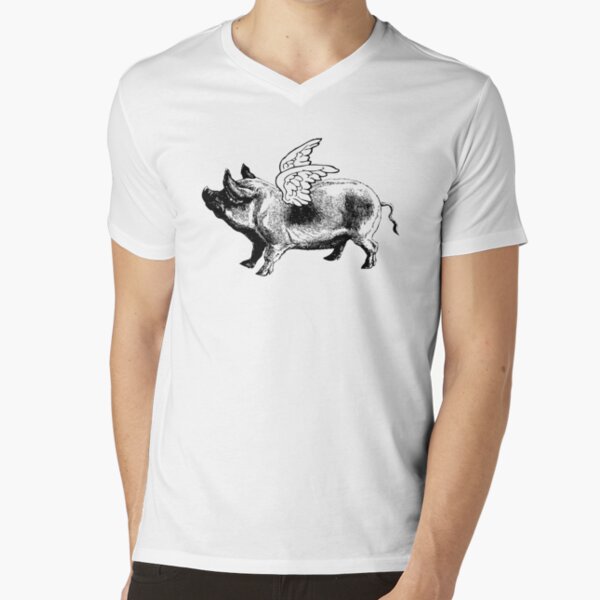 Pig with Wings | Flying Pig | When Pigs Fly | Pigs with Wings | Vintage Pig |  V-Neck T-Shirt