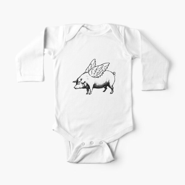 Pig with Wings | Flying Pig | When Pigs Fly | Pigs with Wings | Vintage Pig |  Long Sleeve Baby One-Piece