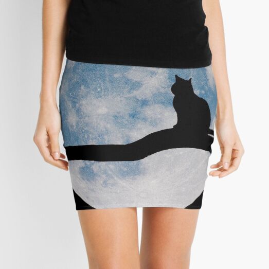 Cat infront of the moon Silhouette Mini Skirt