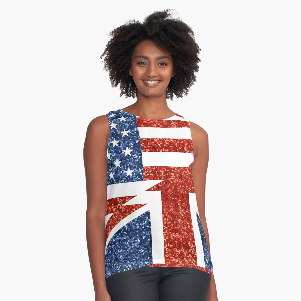 CASPAR Womens Top / Tank Top with Cute Sequined British / American Flag  Design - many colours - SRT004
