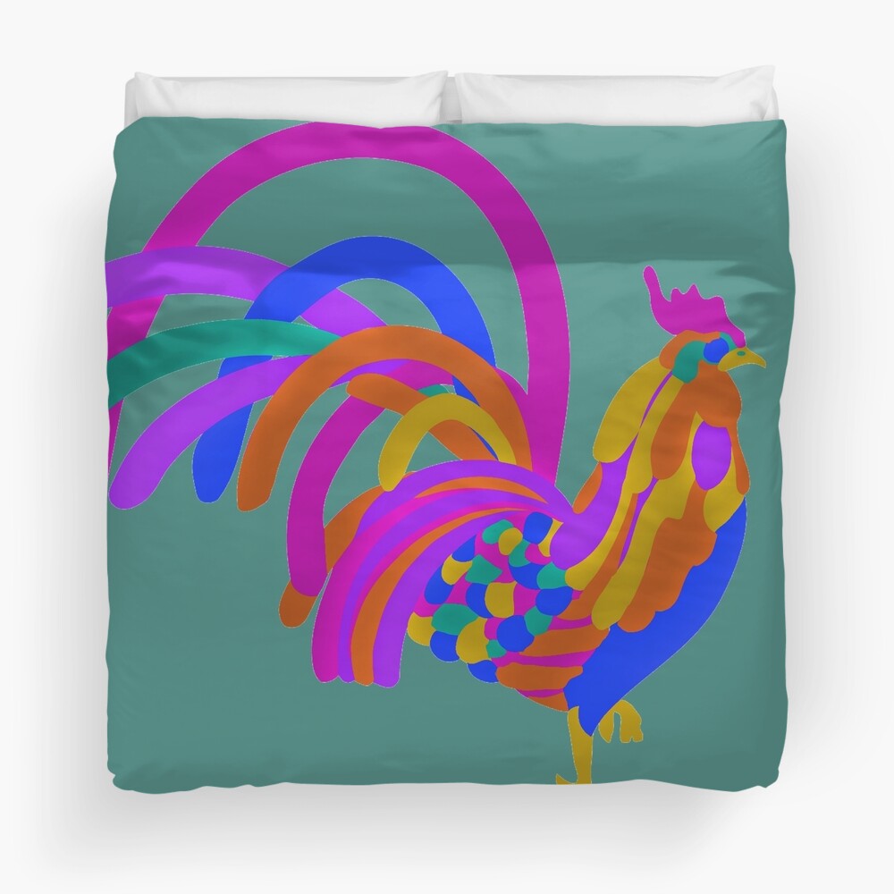 Colorful Abstract Rooster Duvet Cover