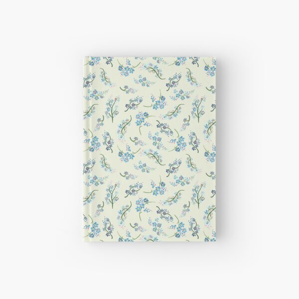 Dainty ditsy retro botanical floral print with forget-me-nots on ivory Hardcover Journal
