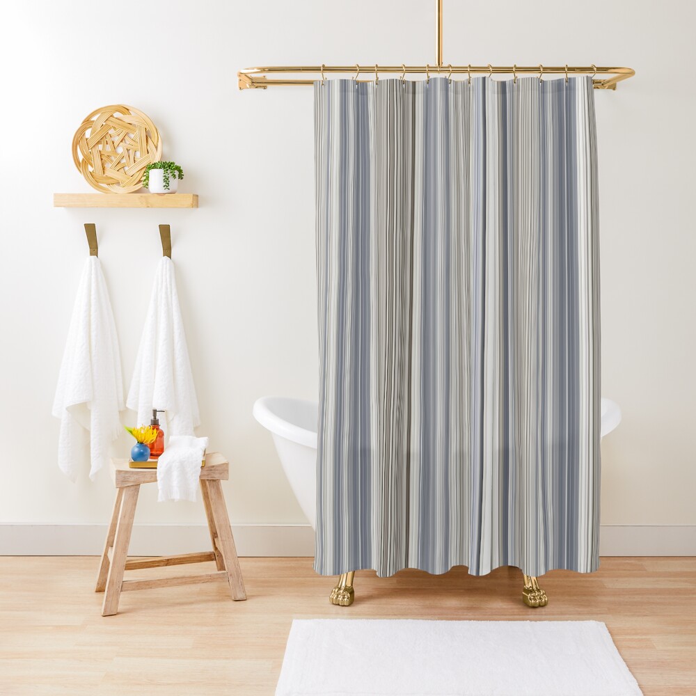 Blue Grey Tan Stripes Shower Curtain