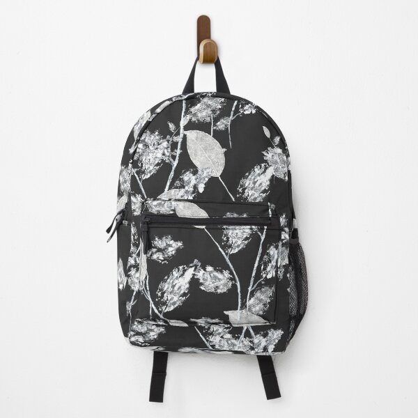 Item preview, white leaf pattern on black background designed and sold by ColorandColor.