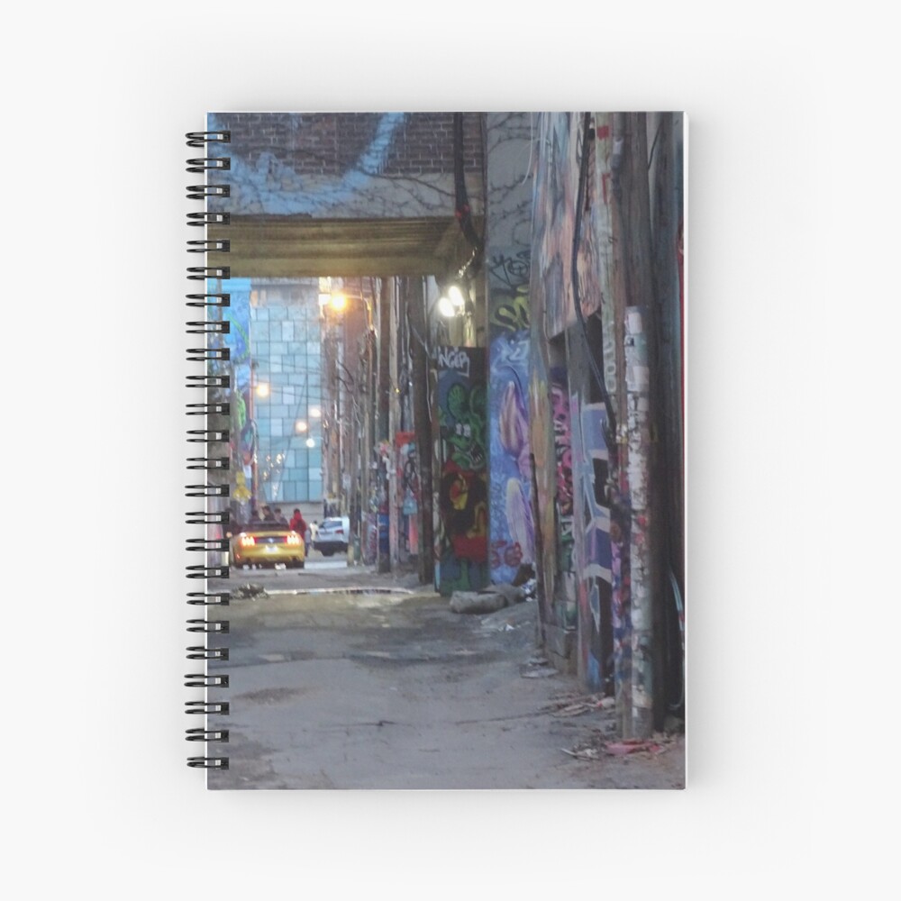 Graffiti alley toronto, City vibe, Spiral Notebook