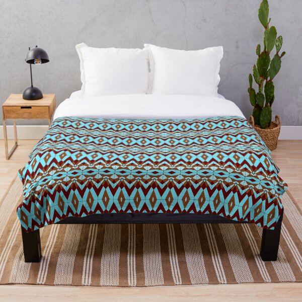 Geometric style mosaic pattern in teal and brown Throw Blanket