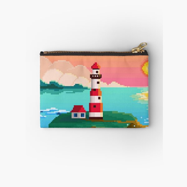 Artikelvorschau, Pixeliger Leuchtturm im Sonnenuntergangshintergrund entworfen und verkauft von HopeDetour.