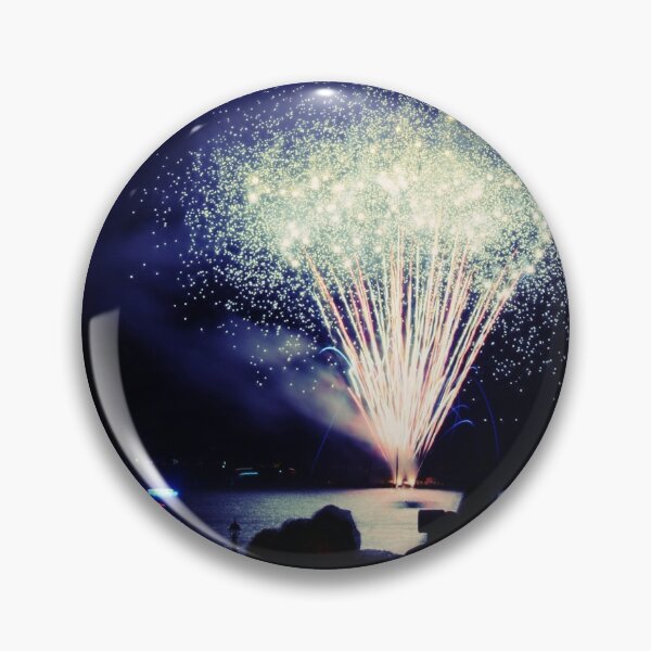 Item preview, Yellow Green Sparkling Mushroom Fireworks with Red, Blue Streaks at Lake designed and sold by artjuniverse.