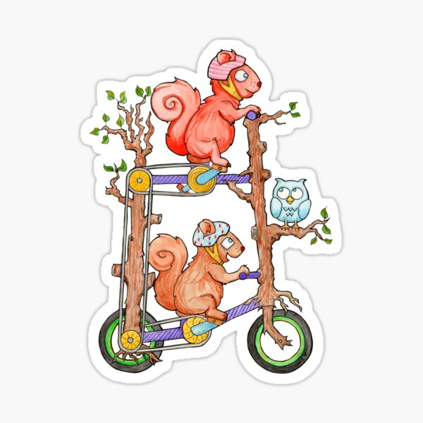 2 Squirrels on a Tall Bike Watercolor Sticker
